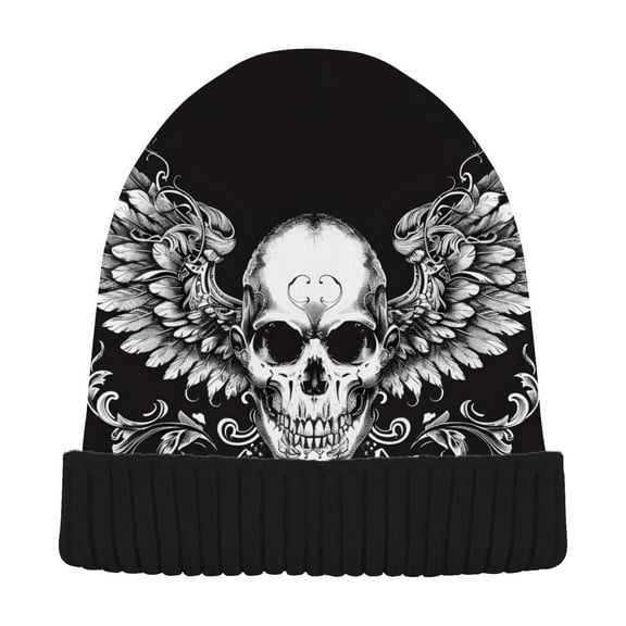 joogoo Art Skeleton with Wings Beanie Hats Men Women Cuffed Skull Cap Winter Warm Knit Thick Beanies