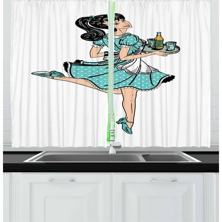 Pin up Girl Curtains 2 Panels Set, Pony Tail Haired Waitress in Polka ... - 6f6b877c 7c1a 4399 8c00 6D38b44990D0 1.Daf716D8423b237b21161e653a77a0c5