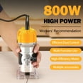 thumbnail image 3 of Gewna 800W Compact Wood Router with 1/4" Collet,30000 Rpm & Variable Speed, Includes 15 Pcs Bits,for Trimming,Grooving and Woodworking,Yellow, 3 of 8