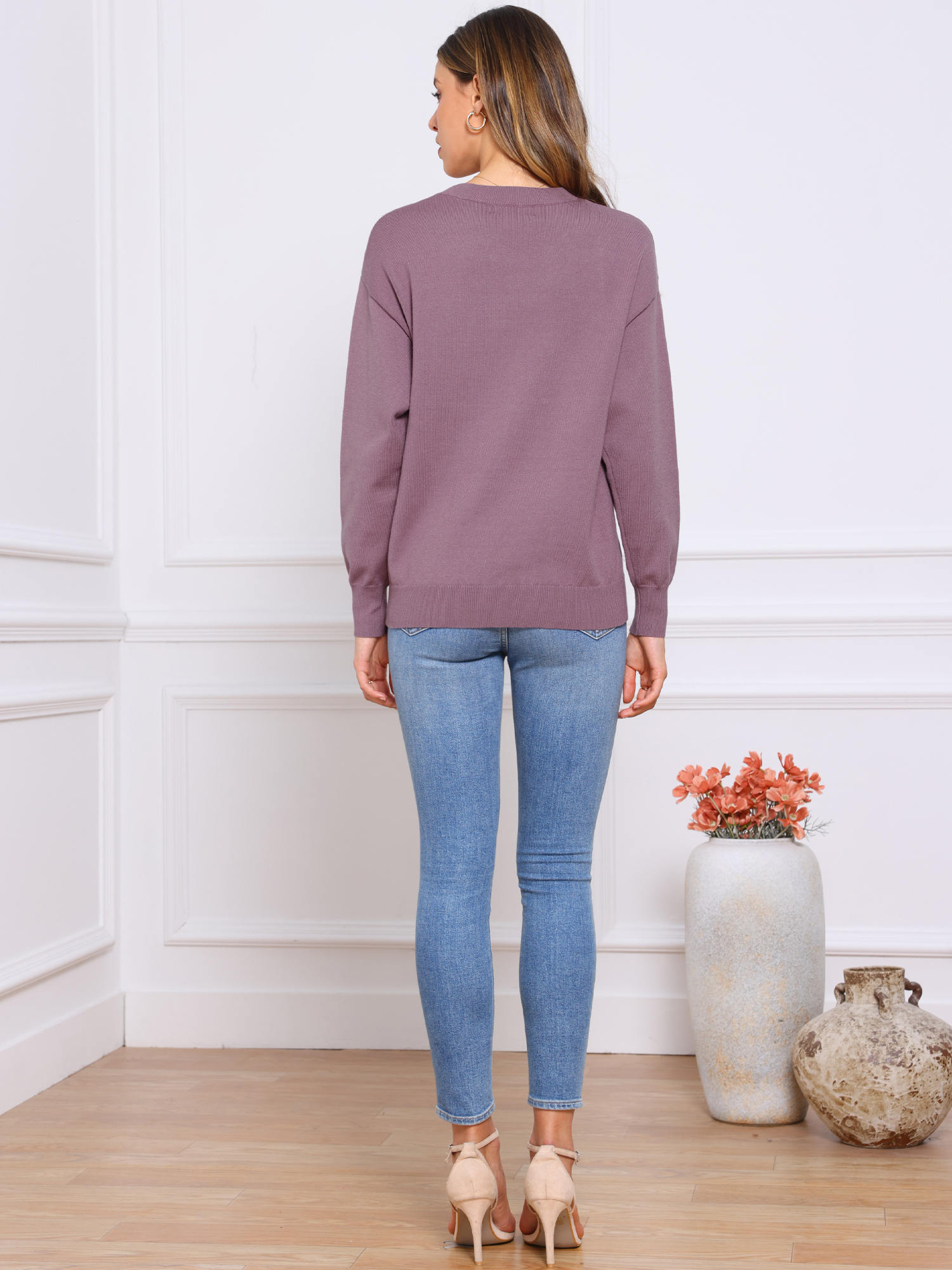 DARING DIVA Women's Long Sleeve Lightweight Crew Neck Knit Top M Dusty Lavender
