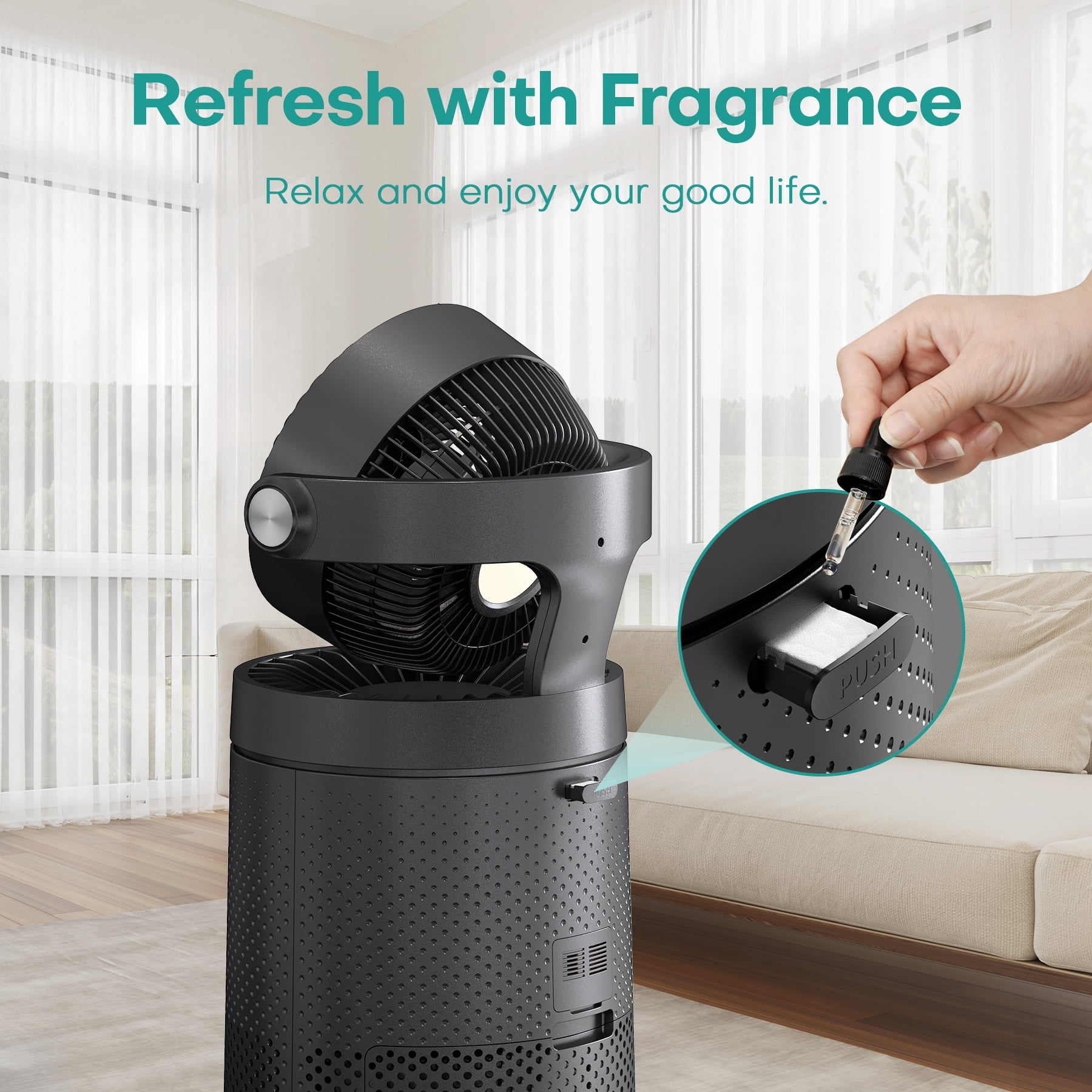 Air Purifier Fan for Home Large Rooms Up to 2500 Sq.Ft Smart WiFi Air Circulator Cleaner with Washable Filter, Space Gray