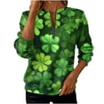 thumbnail image 2 of St. Patrick's Day Sweatshirt for Women Striped Shamrock Graphic Quarter Zip Pullover Long Sleeve Loose Fit Soft Festive Holiday Clothes, 2 of 5