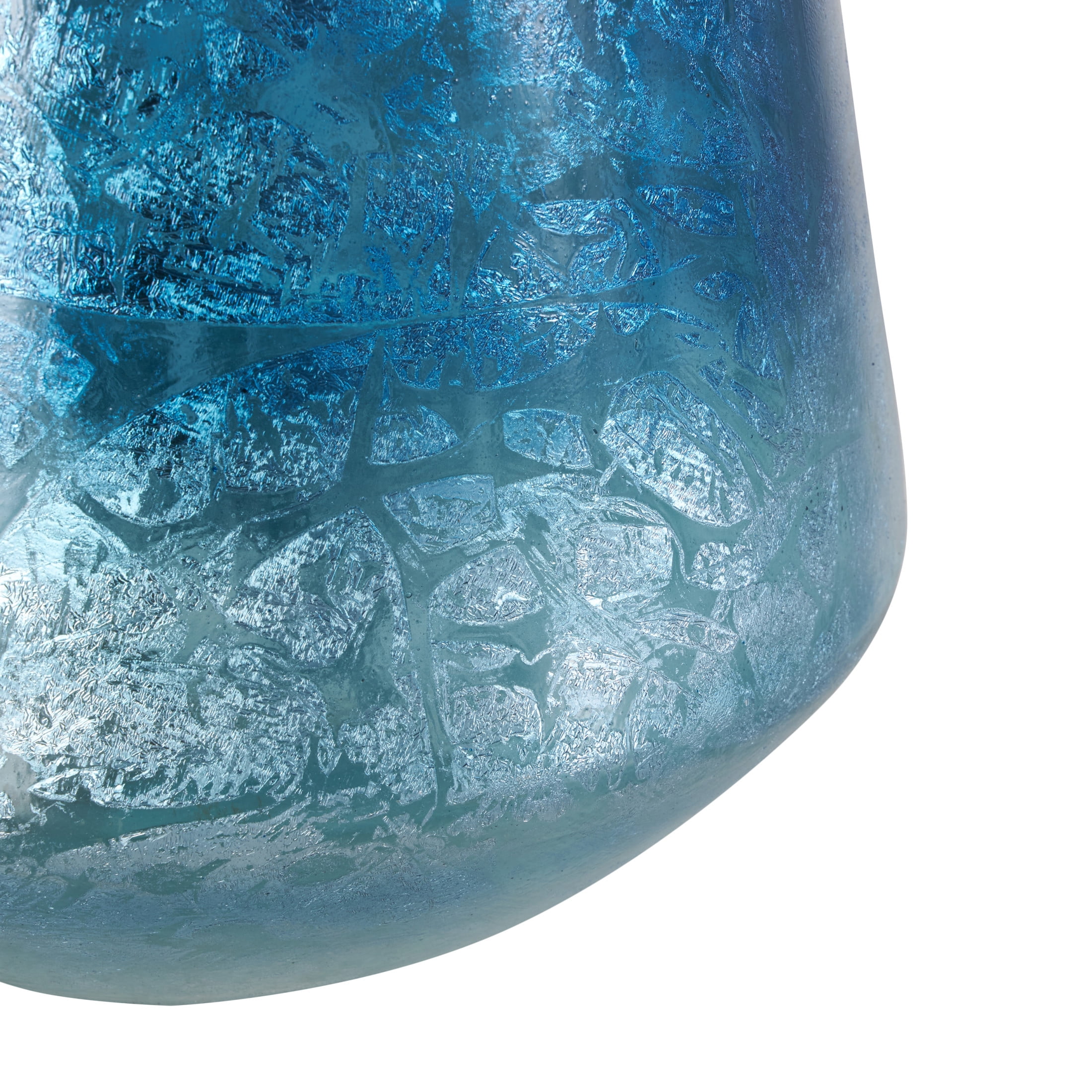 DecMode 14" Handmade Blue Glass Vase with Gold Rim