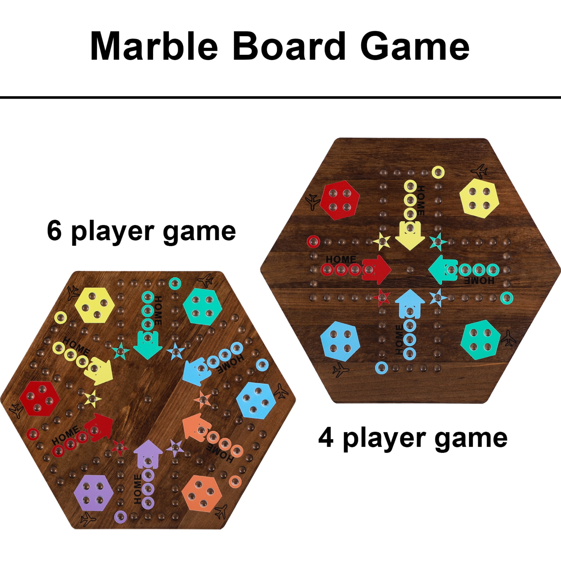 Wahoo Marble Board Game 2-Sided Wooden Aggravation 4-6 Player Family Party Game 20 Inch