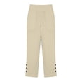 thumbnail image 4 of Petite Pants for Women Linen Ankle Pants Elastic High Waist Straight Leg Button Hem Split Handy Pockets Breathable Summer Casual Solid Trousers Khaki XL, 4 of 6