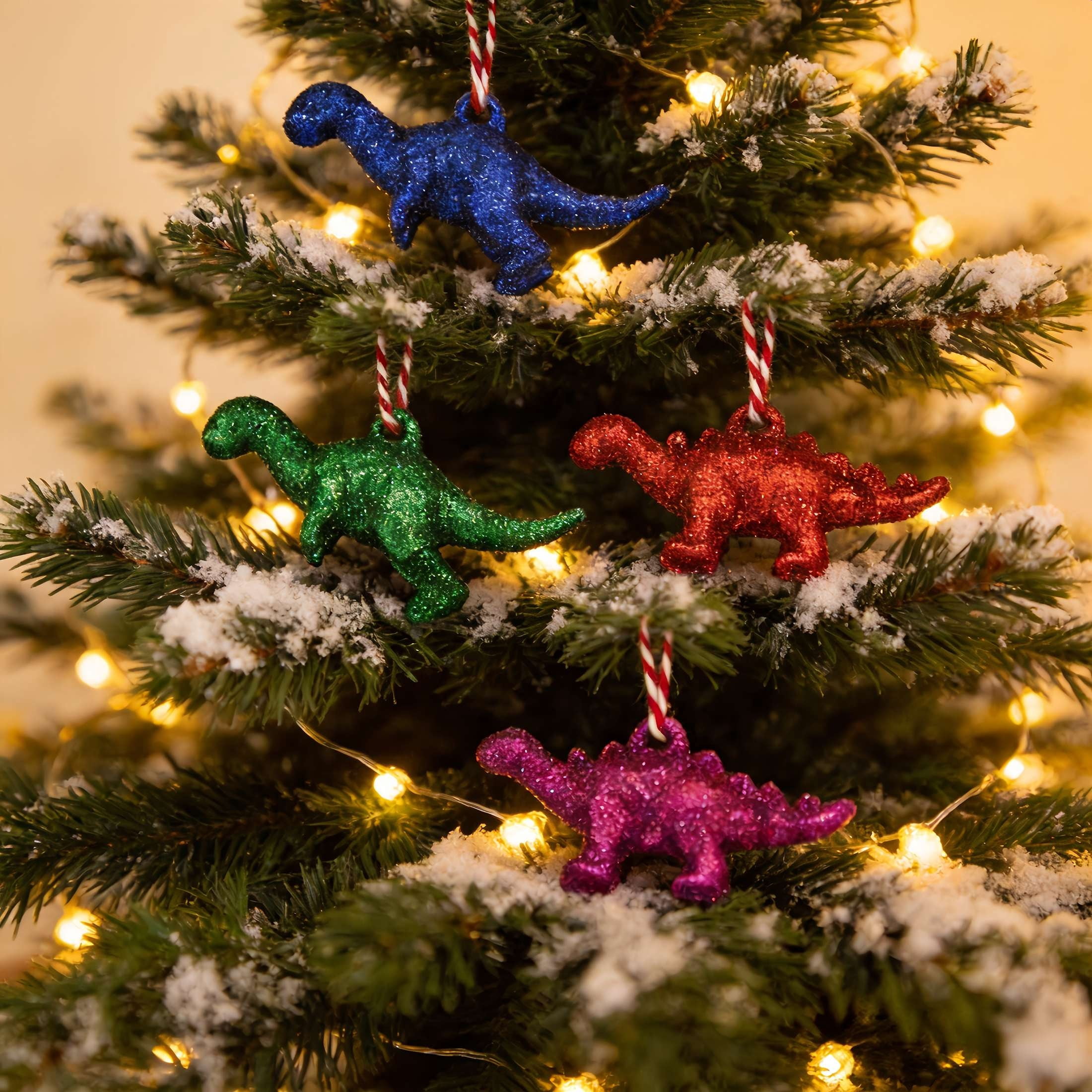 4-Count Multicolor Glitter Dinosaur Mini Christmas Ornaments, by Holiday Time