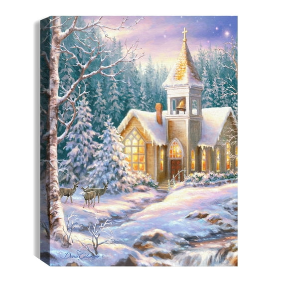 Glow Decor 350343 Christmas Chapel-LED Tabletop with Timer Mini Canvas - 8 x 6 in.