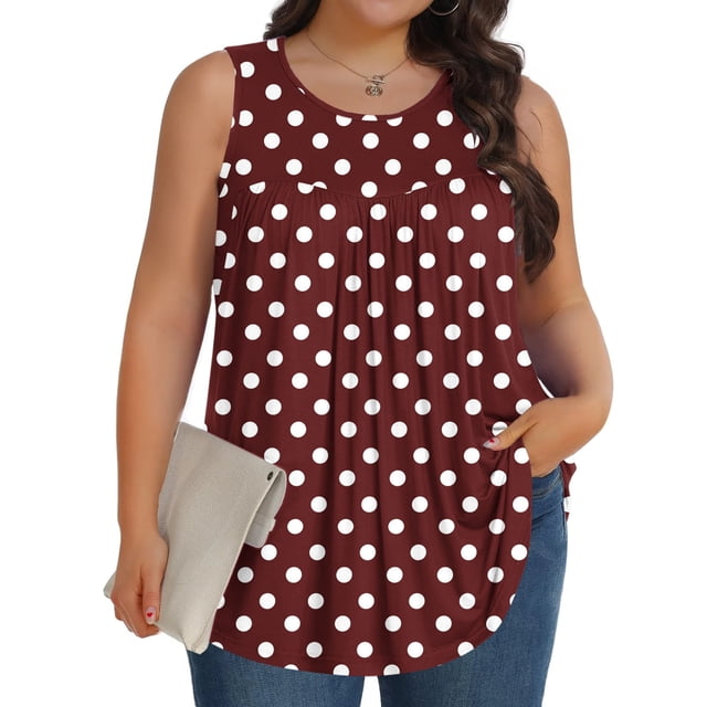 Sentmoon T-Shirts Graphiques pour Femmes Grande Taille Col Rond Débardeur Plissé pour Femmes Coupe Ample Imprimé Graphique Sans Manches Chemises Hawaïennes Été 2025 Élégantes pour Festival de Musique Vin XXXXL