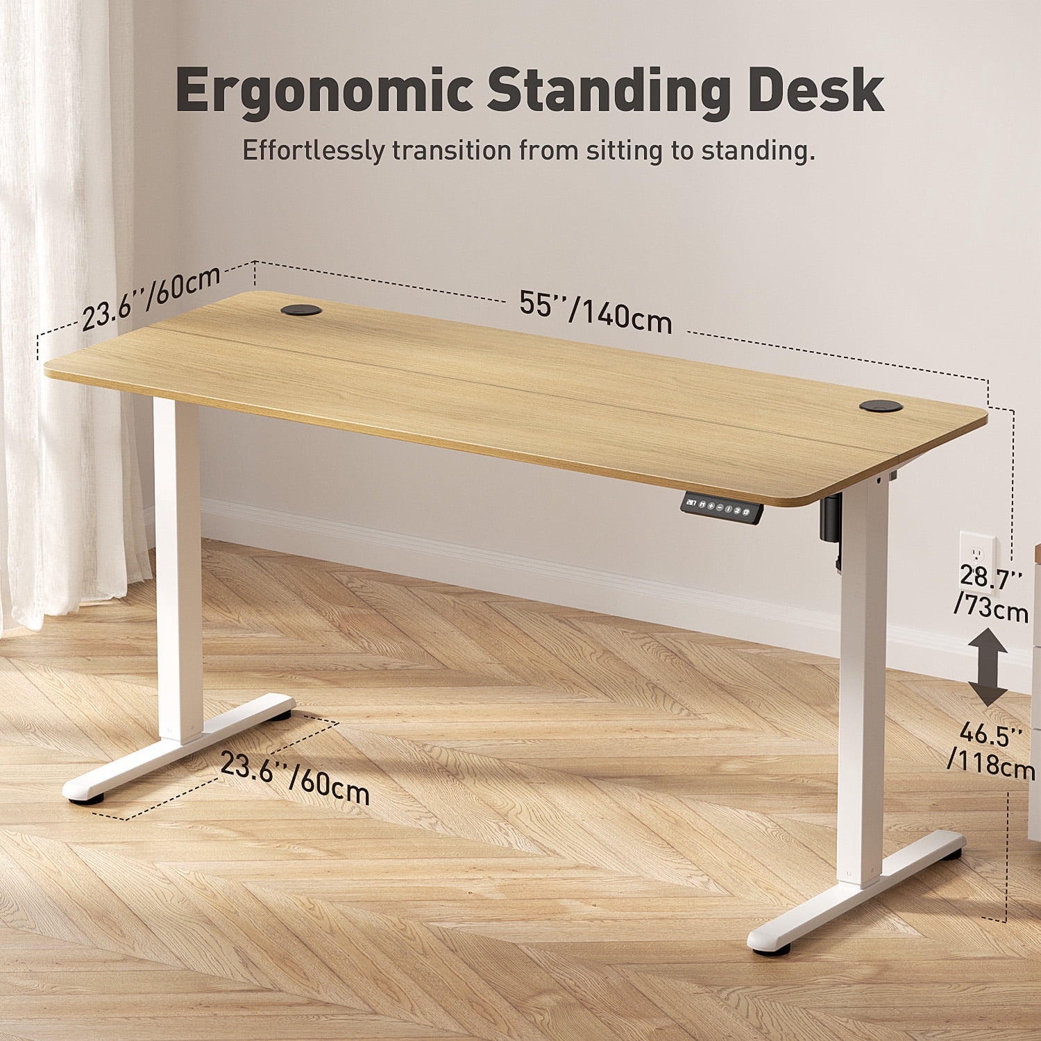 Gylador Electric Standing Desk, 55''x24'' Height Adjustable Desk with Memory Preset, Stand up Desk with Electric Lift, Electric Desk for Home, Computer Desk, Office Desk, 2 Boards, Oak