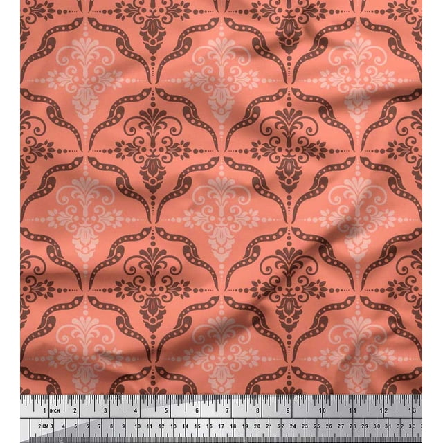 Soimoi Cotton Voile Fabric Filigree Damask Decor Fabric Printed Yard 56 Inch Wide