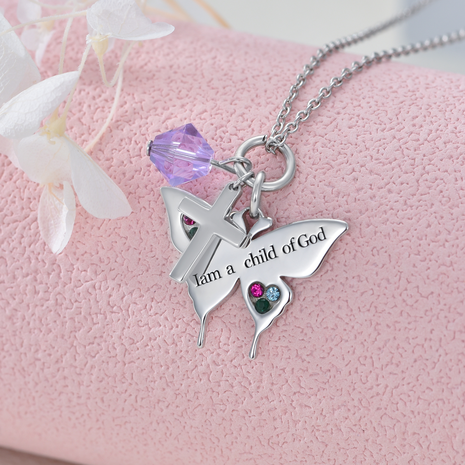 SOULMEET Daisy Necklace 925 Sterling Silver I Am a Daughter of God Jewelry for Women Baptism Communion Gifts for Birthday Gift
