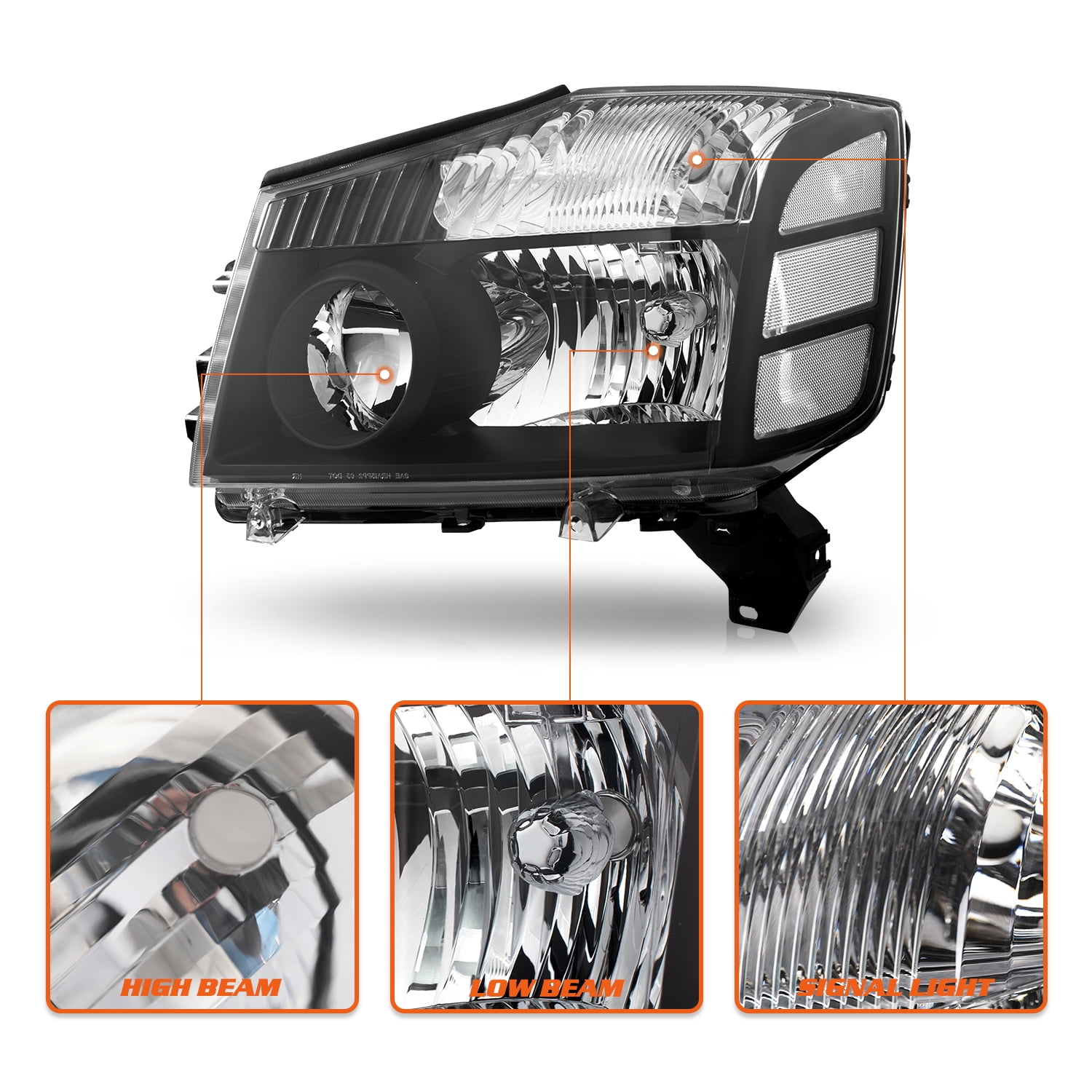 For 2004-2015 Nissan Titan/04-07 Armada Black Headlights Headlamps Left+Right