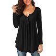 thumbnail image 1 of Túnica de mujer Tops Otoño Invierno Manga Larga Suelta Cuello en V Botones Hasta Flowy Plisado Jersey Henley Camisas Blusa Camiseta, 1 of 2