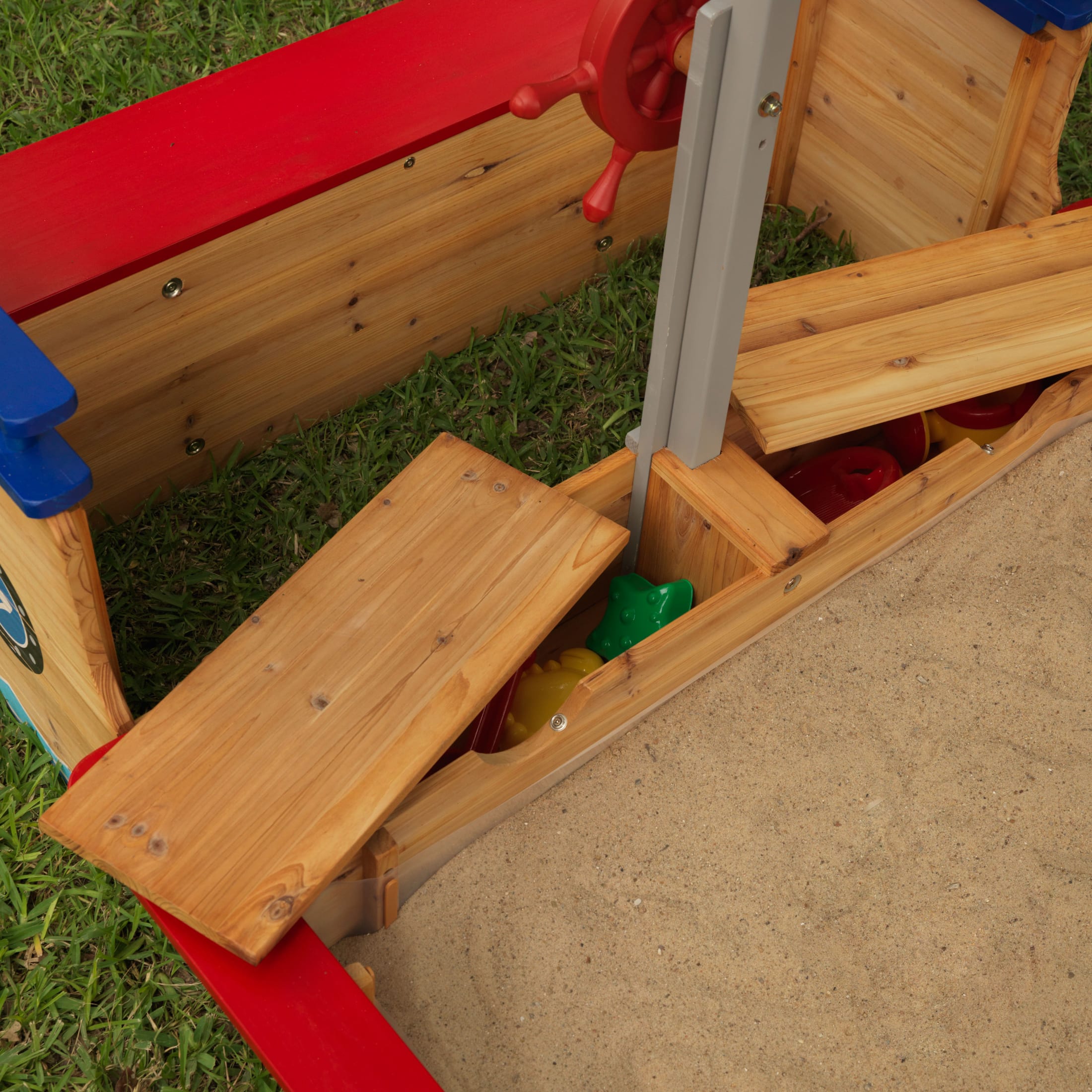 KidKraft Wooden Pirate Sandbox with Canopy, Covered Kid's Sandbox, Blue & Red - image 3 of 5
