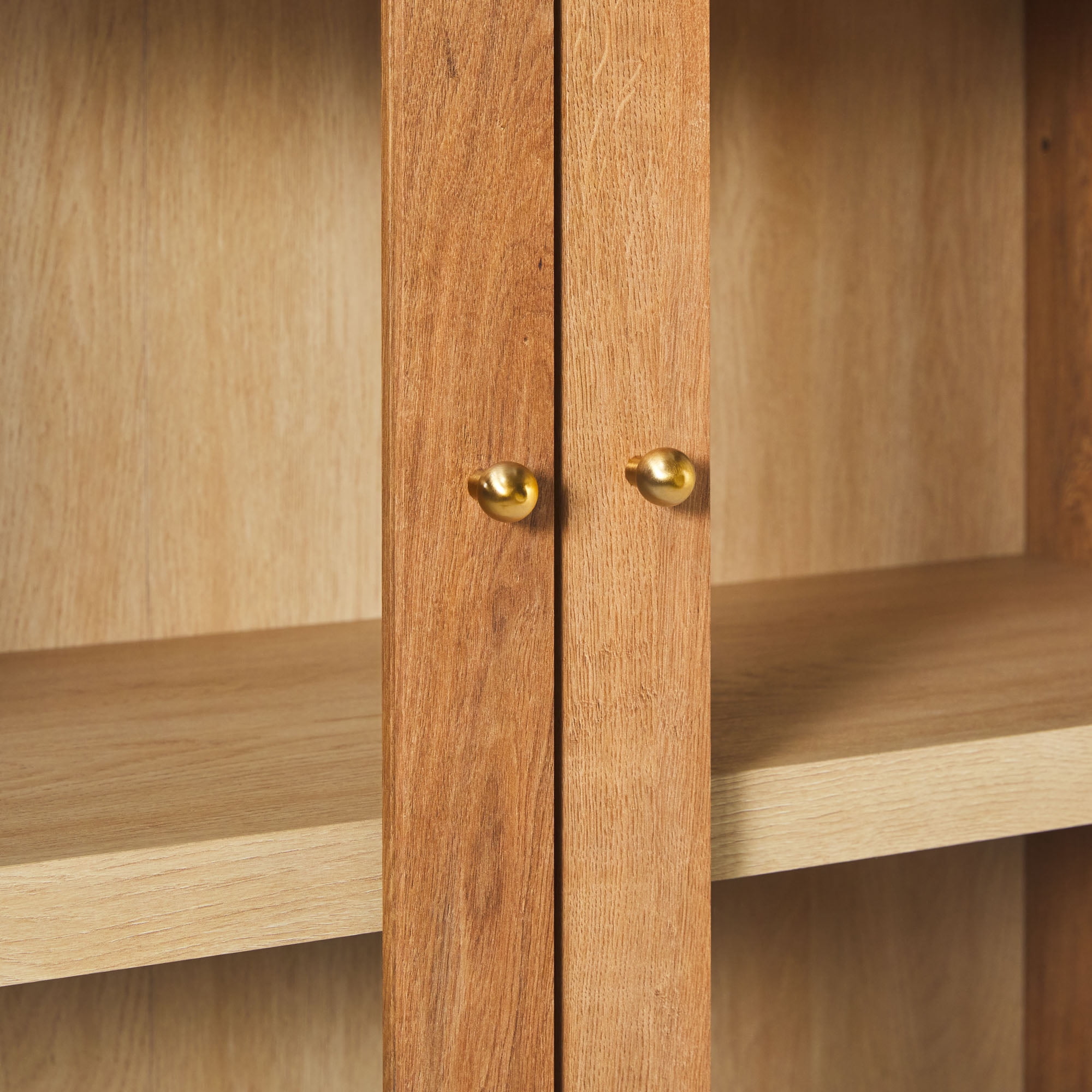 Walker Edison Modern Arched Bookshelf Tall Glass Door Cabinet with Inner Drawers, English Oak
