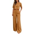 thumbnail image 3 of TaTaai Two Piece Sets for Women Short Sleeve Crop Top High Waist Wide Leg Pants Casual Workwear Summer Outfits, 3 of 8