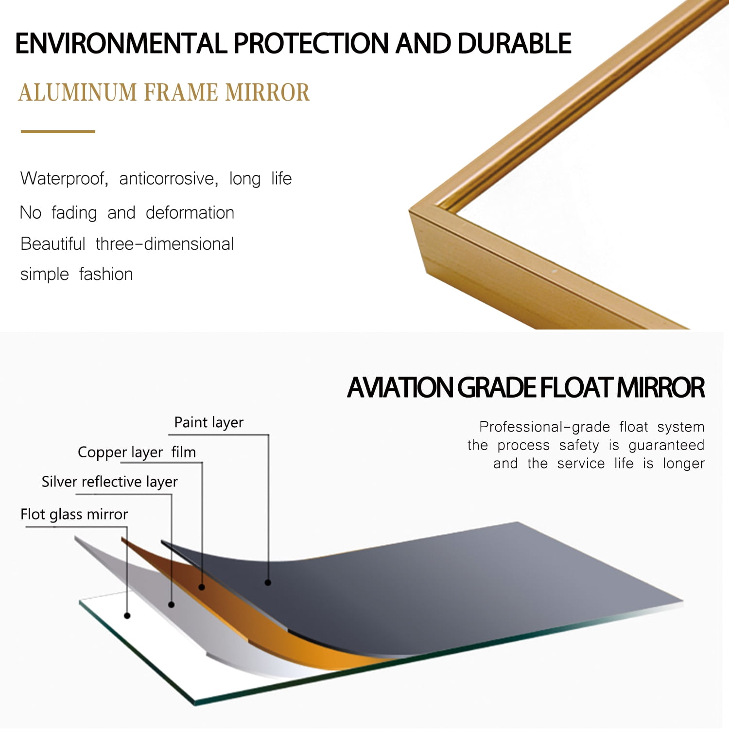 Full Length Standing Floor Mirror with Aluminum Alloy Thin Frame, Gold, 65" x 22"