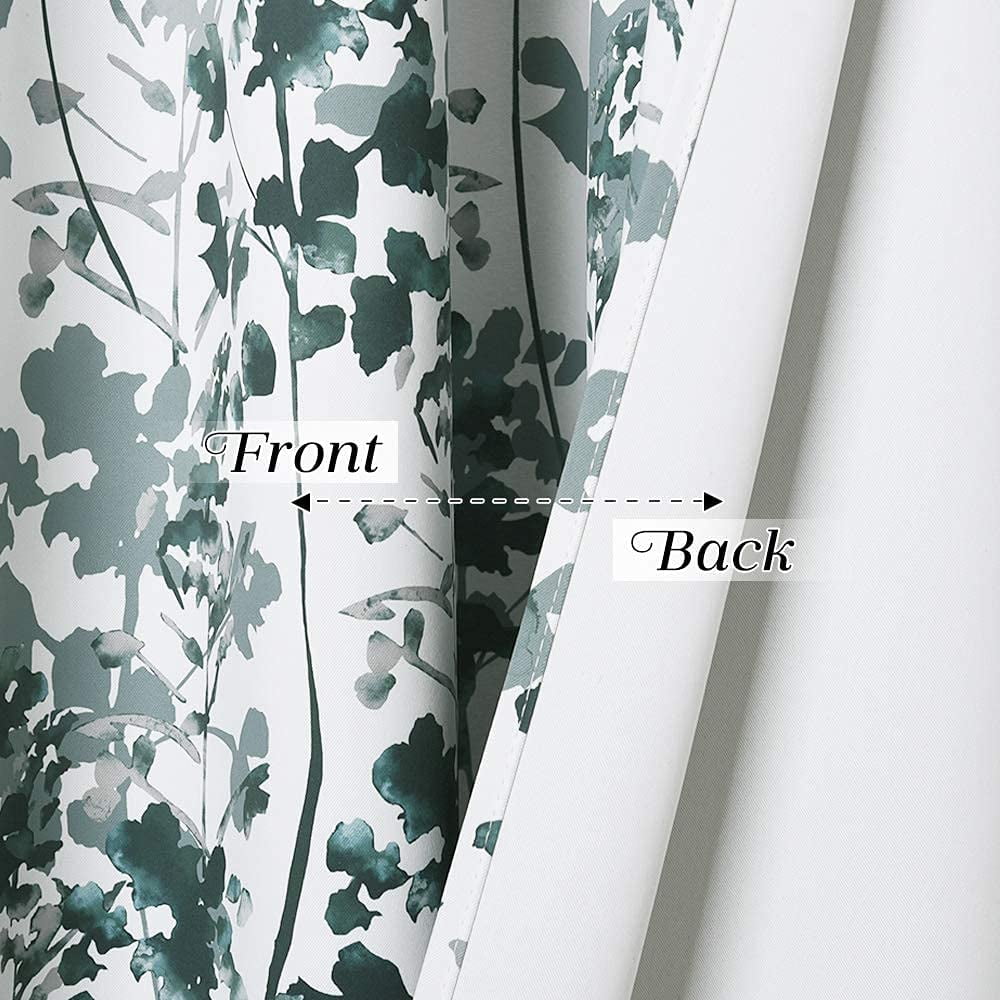 NICETOWN Floral Curtains for Kitchen, Vivid Watercolor Floral Painting Blackout Curtains Thermal Insulated Privacy Drapes for Art Gallery, Green, 52"x63", 2 Panels