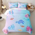 thumbnail image 2 of Erosebridal Cute Sea Turtle Quilt King, Cartoon Coral King Coverlet Set, Pink Blue, 3pcs, 2 of 7
