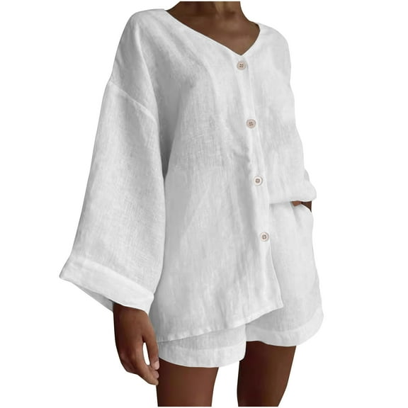 Zkozptok Womens 2 Piece Outfits Long Sleeve Tunic Button down Shirts and Shorts Matching Suits Casual Going Out Clothes
