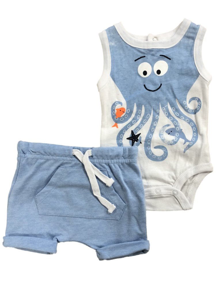 Infant Boys Stay Cool Baby Outfit Pineapple Tank Top Bodysuit & Navy Shorts