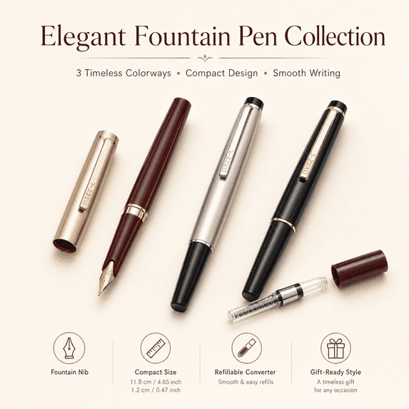 Jinhao 59 Mini Pocket Fountain Pen, Extra Fine 0.38 mm Nib with Mini Converter, Compact 4.65 Inch Writing Pen for Journaling Travel Office, 3 Finishes AvailableSilver & Black