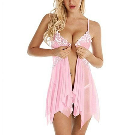 

Sinhoon Lingerie for Women Front Closure Babydoll Nightgown Lace Chemise Sexy V Neck Mesh Sleepwear Nightwear