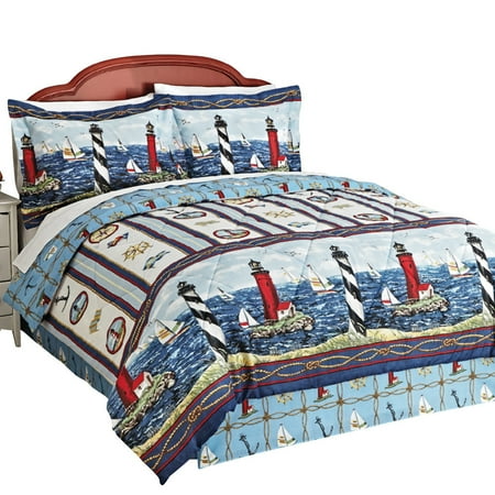 Nautical Bar Harbor Lighthouse And Sailboat Comforter Set King