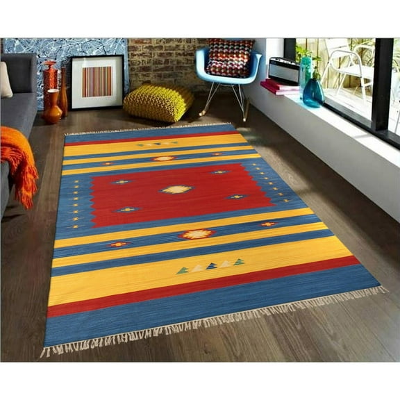 Pasargad Home  Anatolian Kilim Hand-Woven Cotton Area Rug 4' x 6' Latex Free Cotton,Natural Fiber Oriental 4' x 6' Modern & Contemporary