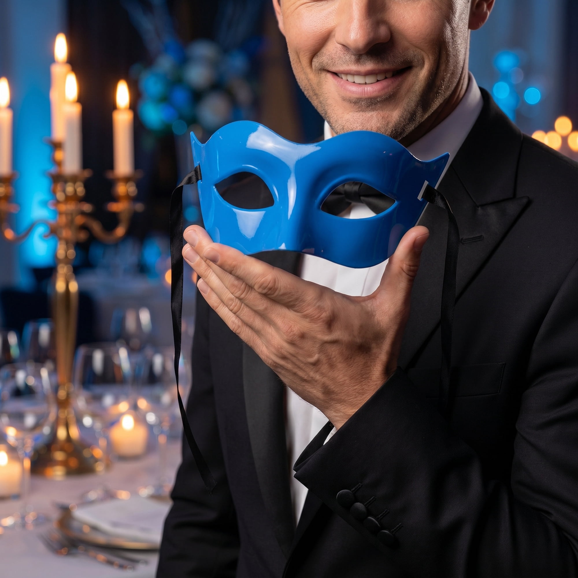 Unique Bargains 6-Pack Venetian Half Face Masks Set for Halloween Party Blue 7.1" x 3.1"