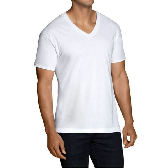 Fruit of the Loom Men's 7-Pack Stay Tucked V-Neck T-Shirt,White, Large