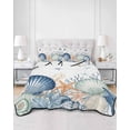 thumbnail image 2 of Quilts Queen Size Bedding Set, Navy Blue Coastal Reversible Summer Quilt 3 Pieces, Shell Starfish Coral Nautical Summer Beach Lightweight Bedspreads Coverlets with 2 Pillow Shams for All Seasons, 2 of 5