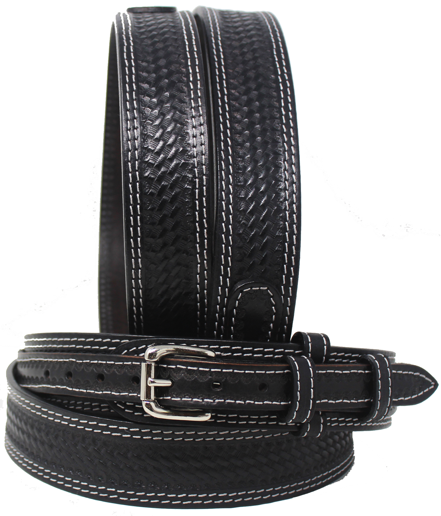 37-38  Men's 100% Leather Double Hole Casual Jean Ranger Belt Cross Black 12RAA23BK - image 4 of 5