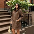 thumbnail image 3 of Women's Leopard Print Denim Shirt Dress, Long Sleeve Button Front Loose A-Line Dress, Casual Fall Daily Outing, 3 of 5