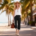 thumbnail image 2 of POIUYTR Women's Summer Cotton Capri Pants Casual Flat Button Zipper Cropped Patns Work Straight Leg Trousers, 2 of 6