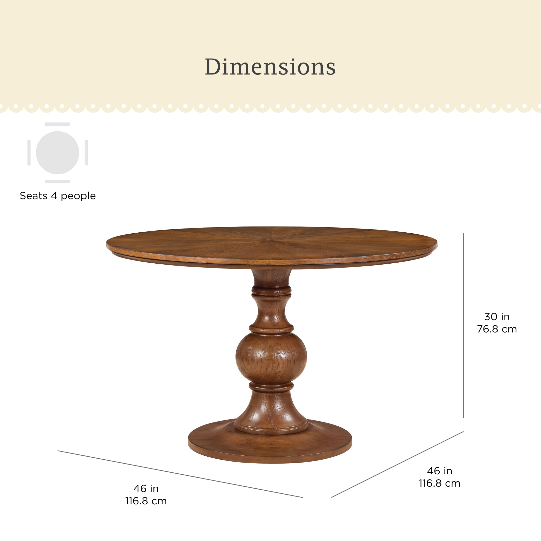Pioneer Woman Callie Round Dining Table, Heirloom Brown Finish