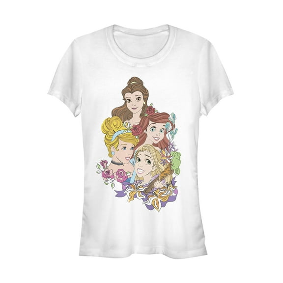 Junior's Disney Princesses Cutety Cartoon Graphic Tee White Medium