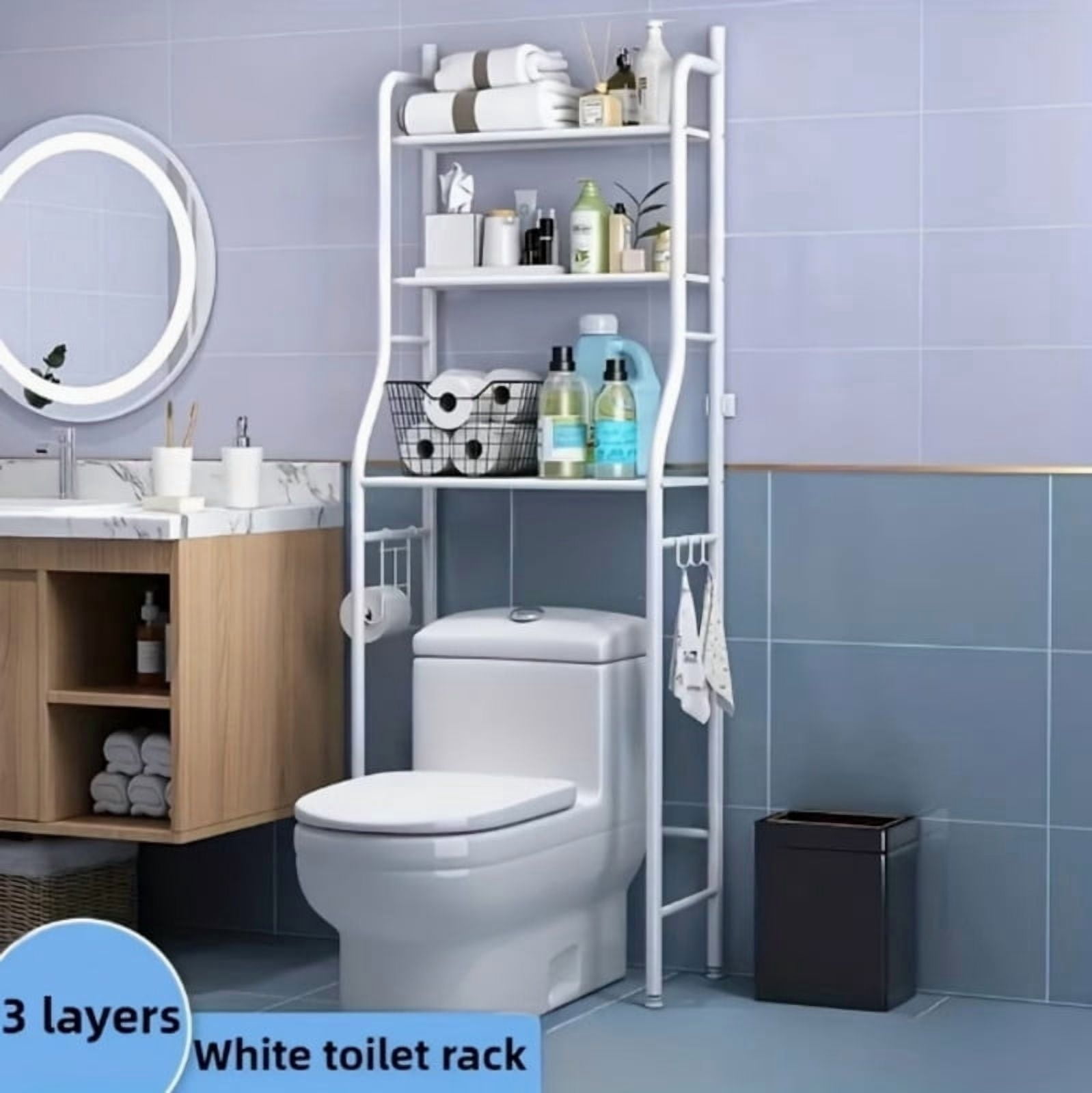 3-Tier Over the Toilet Storage Shelf, Metal Bathroom Shelves Over the Toilet Bathroom Organizer, No Drill Space Saving Toilet Rack
