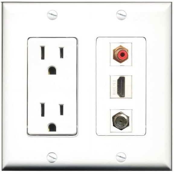 RiteAV - 15 Amp Power Outlet 1 Port HDMI 1 Port RCA Red 1 Port Coax Decorative Wall Plate