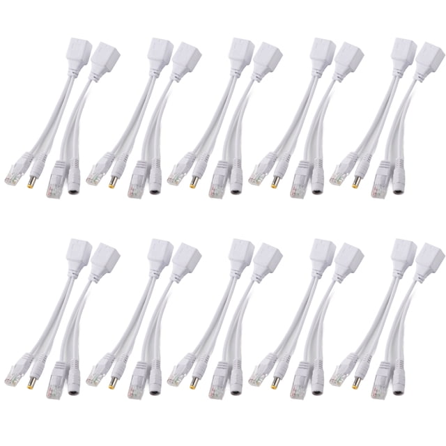 Cable adaptador PoE RJ45 para cámara IP (10 pares) con alimentación por Ethernet, inyector y divisor de 12 V CC.