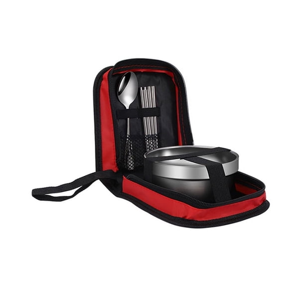 NAMZI Camping Hiking Tableware Set, Portable Stainless Steel Bowls & Cutlery with Picnic Bag, Durable Outdoor Tableware-Red