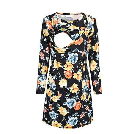 

wo-fusoul Black and Friday Deals Maternity Shirts for Women Long Sleeve Crew Neck Breastfeeding Shirt Floral Pregnancy Clothes Pleated Tunic Blouse