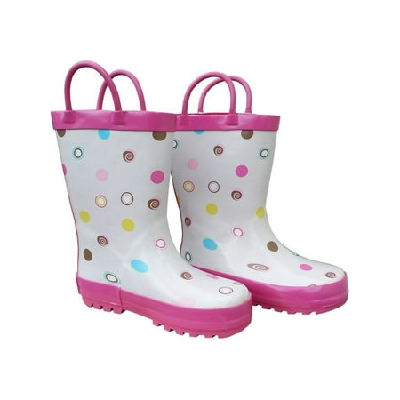 White Polka Dots Deluxe Toddler Girls Rain Boots 5-10