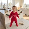 thumbnail image 3 of Cjfdfy Newborn Baby Girls Boy Christmas Fall Outfit My First Christmas Footed Romper Long Sleeve Waffle Knit Jumpsuit Infant Cute Christmas Fall Winter Clothes 0-12M, 3 of 9