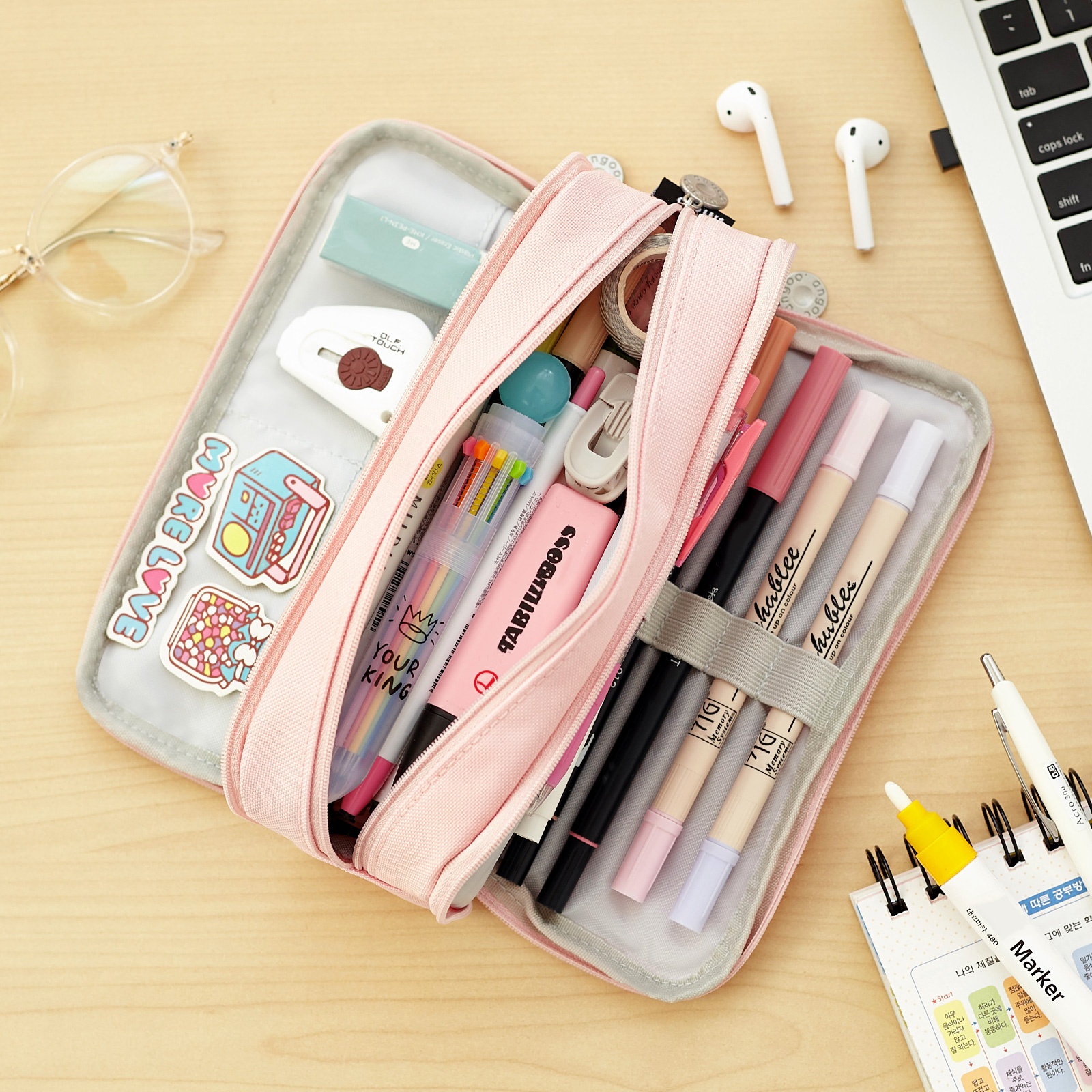 Cicimelon Large Capacity Pencil Case, Pink, 3 Compartments photo 2