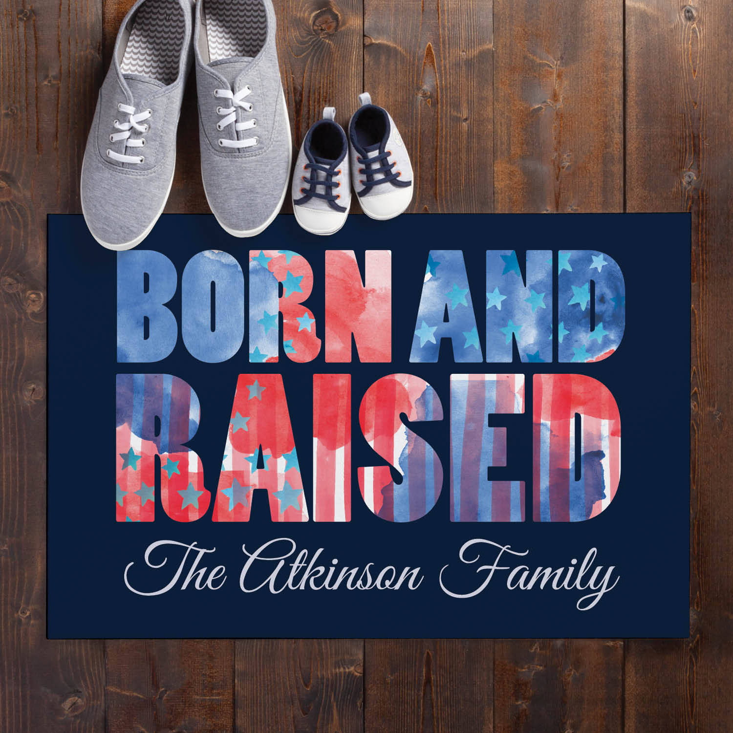 Born and Raised American Personalized Doormat