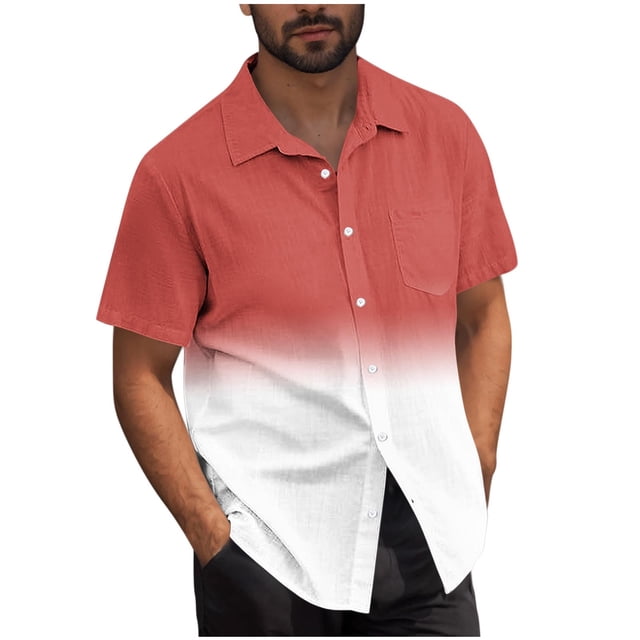 Mens Casual Manga Corta Botón Abajo Camisas Turndown Cuello Blusa de Impresión, Poliéster Ligero Top de la Moda para el Verano Al Aire Libre Y el Uso Diario