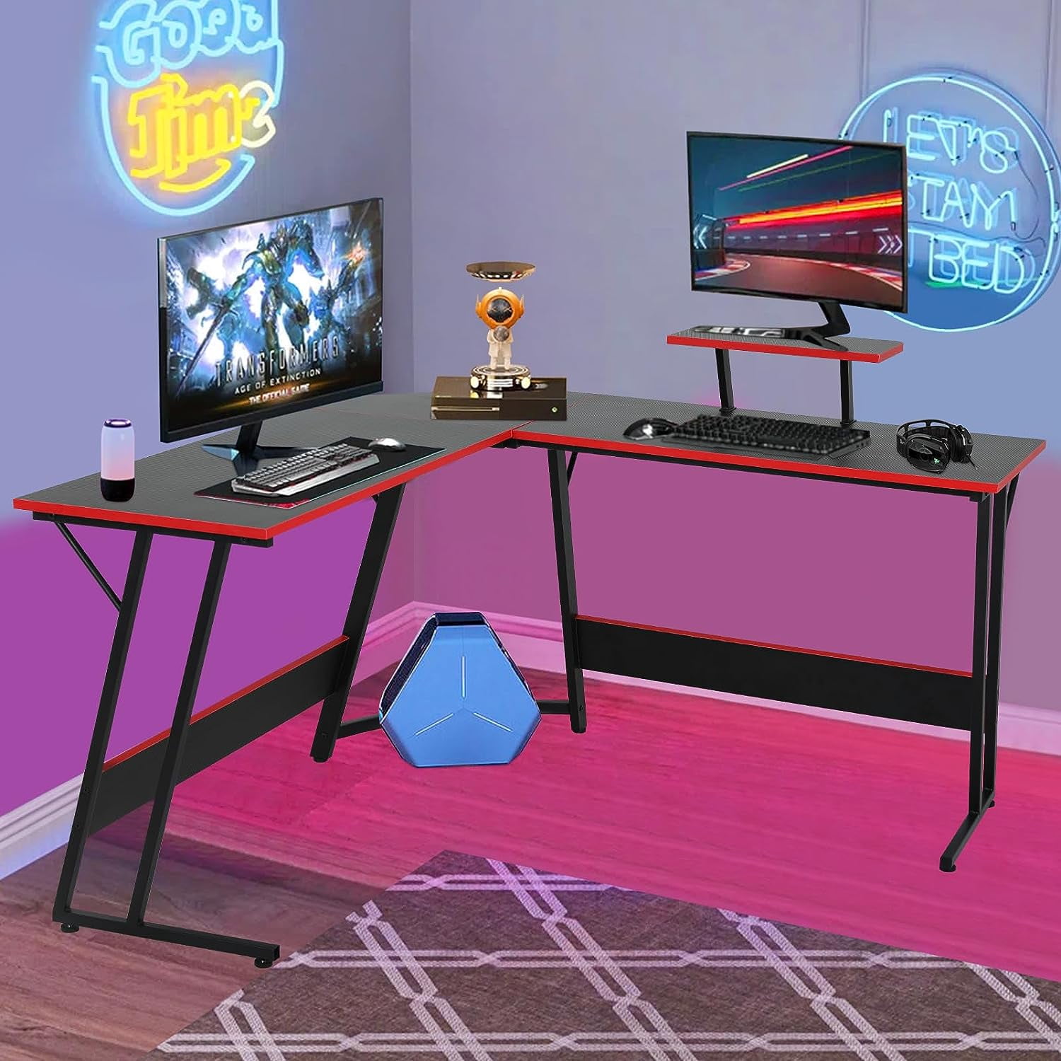 Dkelincs L Shaped Gaming Desk 50.4 inch Corner Computer Desk Table with Removable Shelf for home Office, Black
