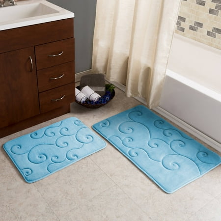 Somerset Home Memory Foam Bath Mat Set, 2-Piece, Coral Fleece Embossed (Best Bath Mat Ever)