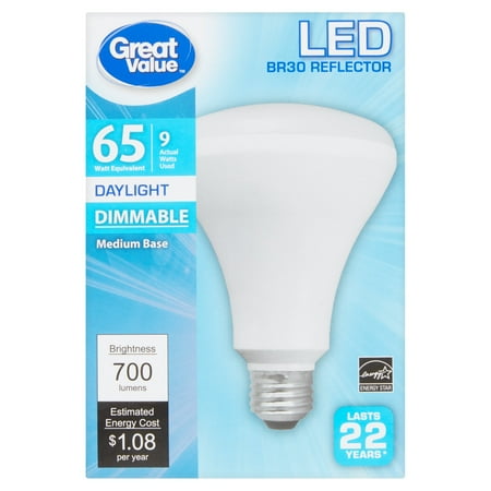 Great Value LED Dimmable BR30 Reflector (E26), 9W (65W Equivalent), Daylight